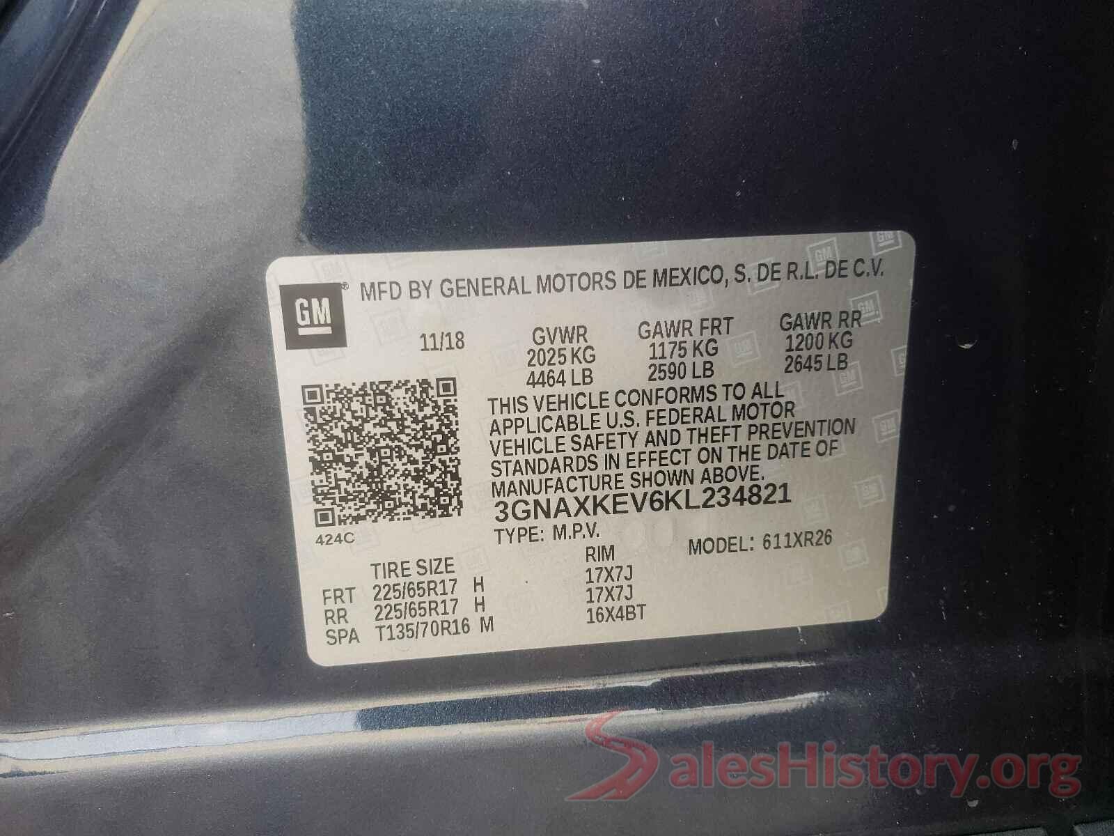 3GNAXKEV6KL234821 2019 CHEVROLET EQUINOX