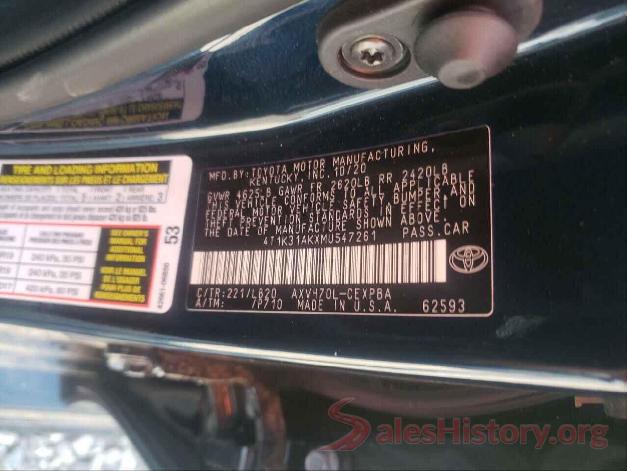 4T1K31AKXMU547261 2021 TOYOTA CAMRY