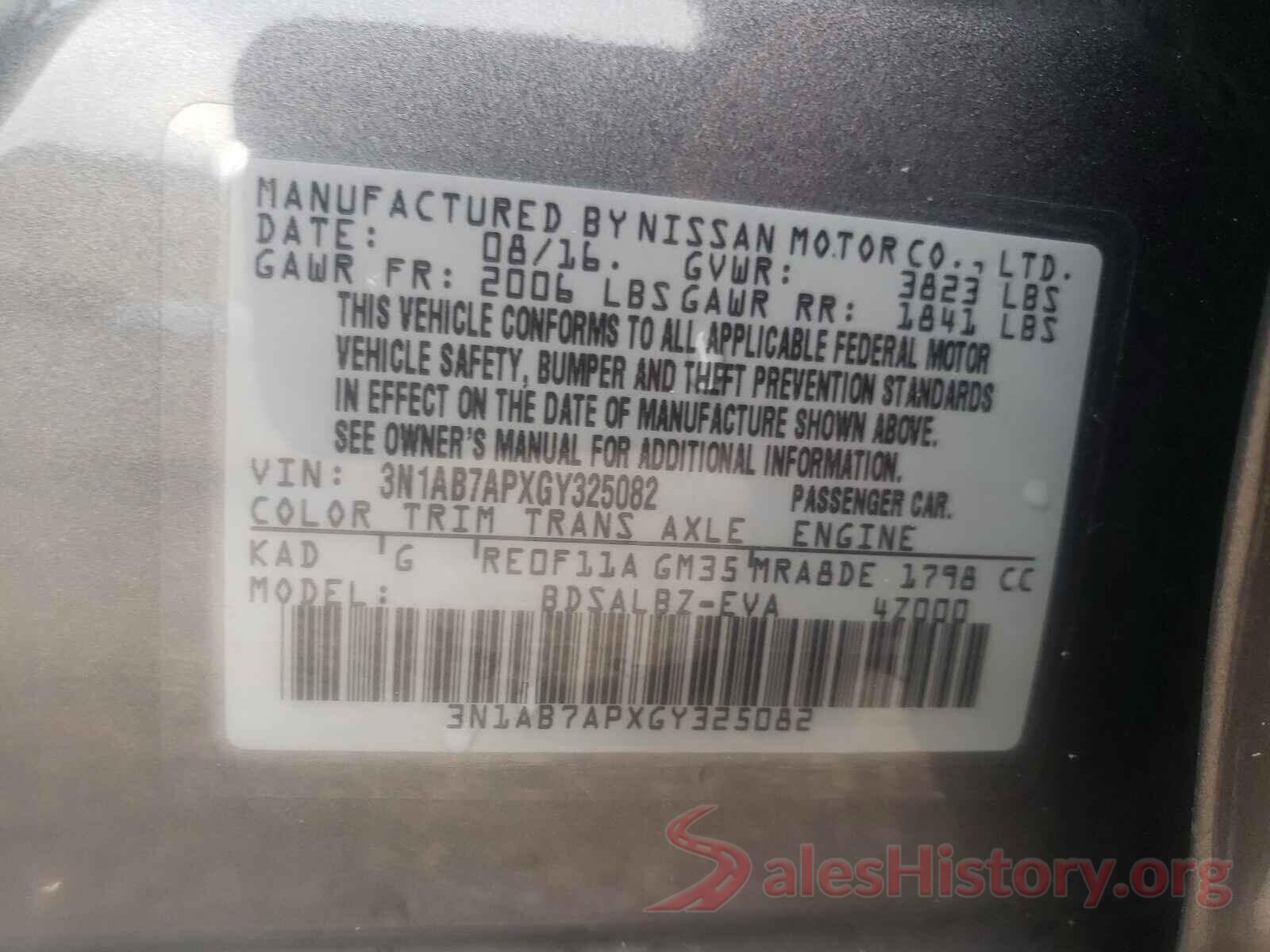 3N1AB7APXGY325082 2016 NISSAN SENTRA