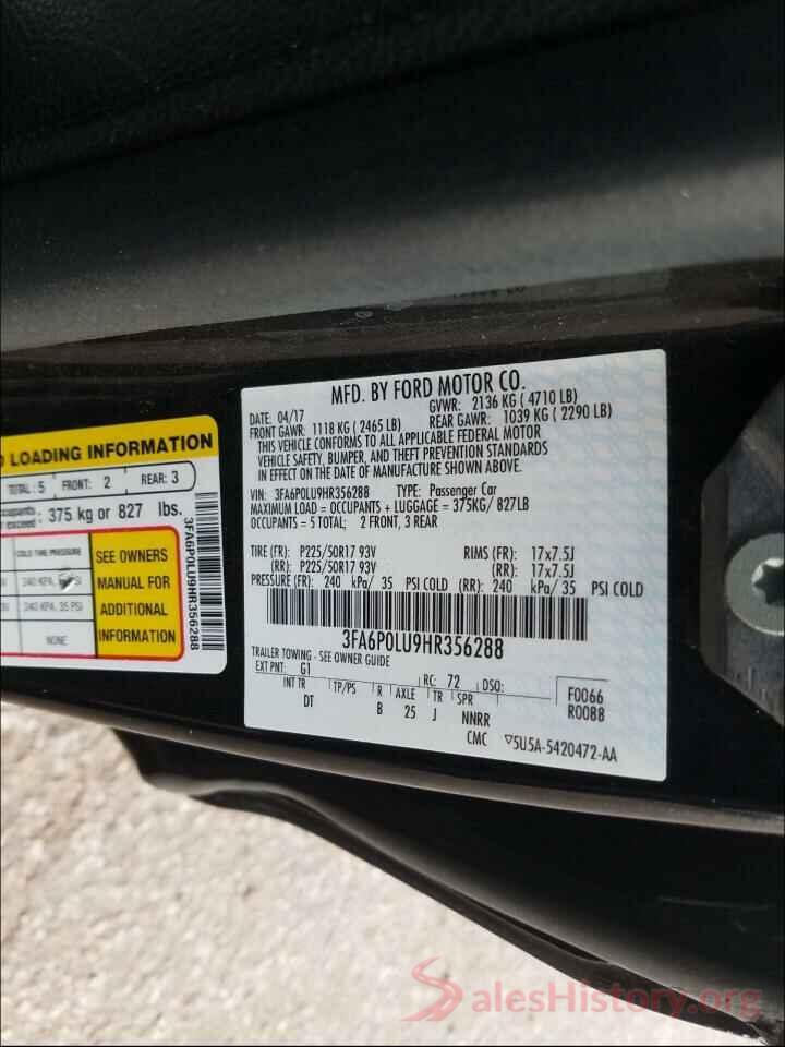 3FA6P0LU9HR356288 2017 FORD FUSION