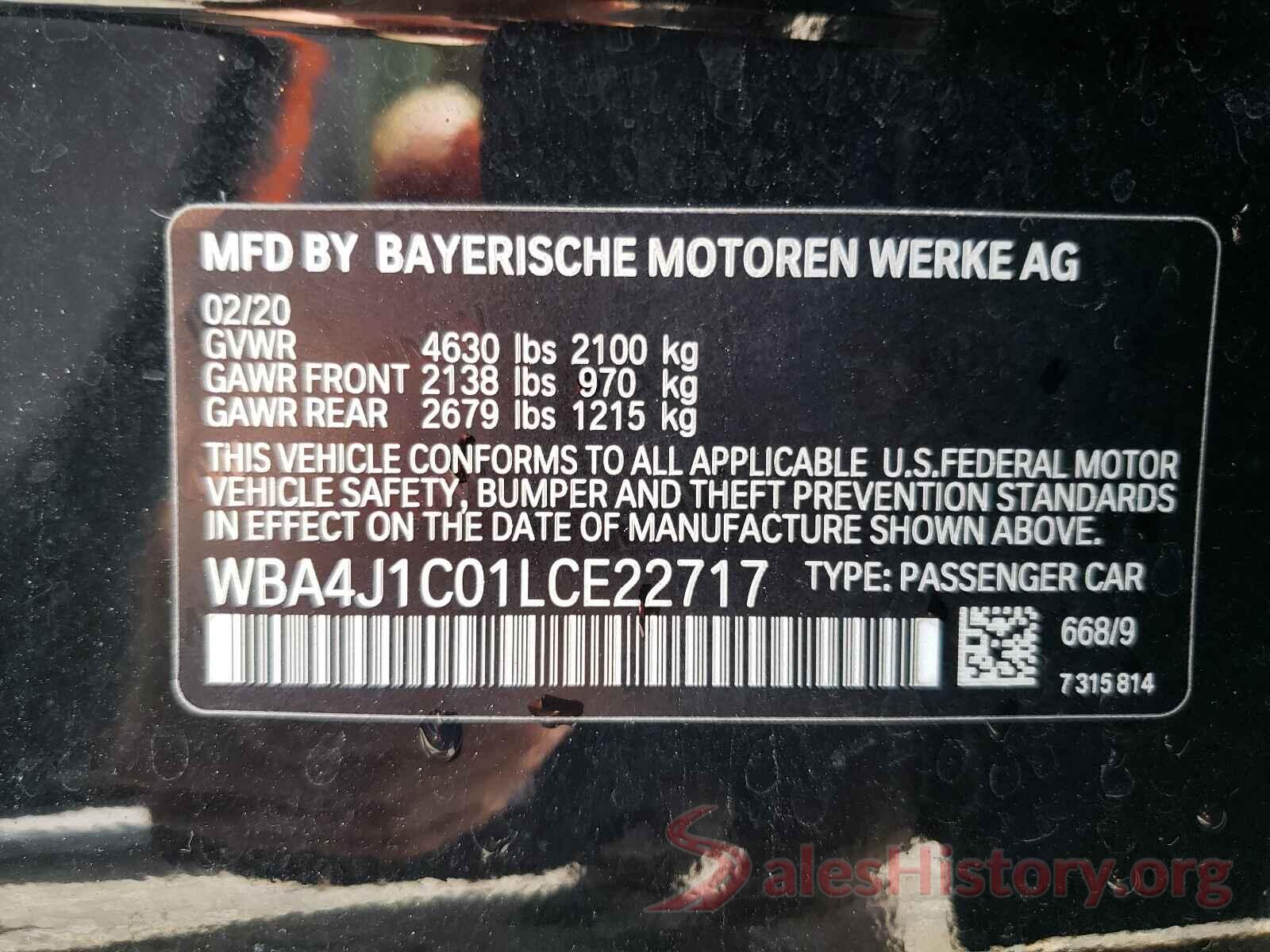 WBA4J1C01LCE22717 2020 BMW 4 SERIES