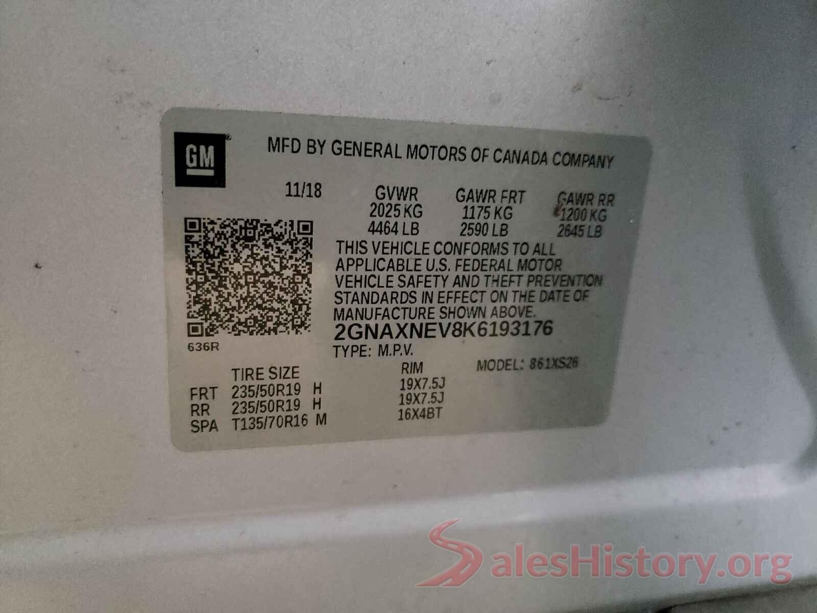 2GNAXNEV8K6193176 2019 CHEVROLET EQUINOX