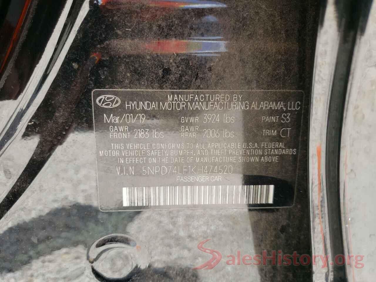 5NPD74LF1KH474520 2019 HYUNDAI ELANTRA