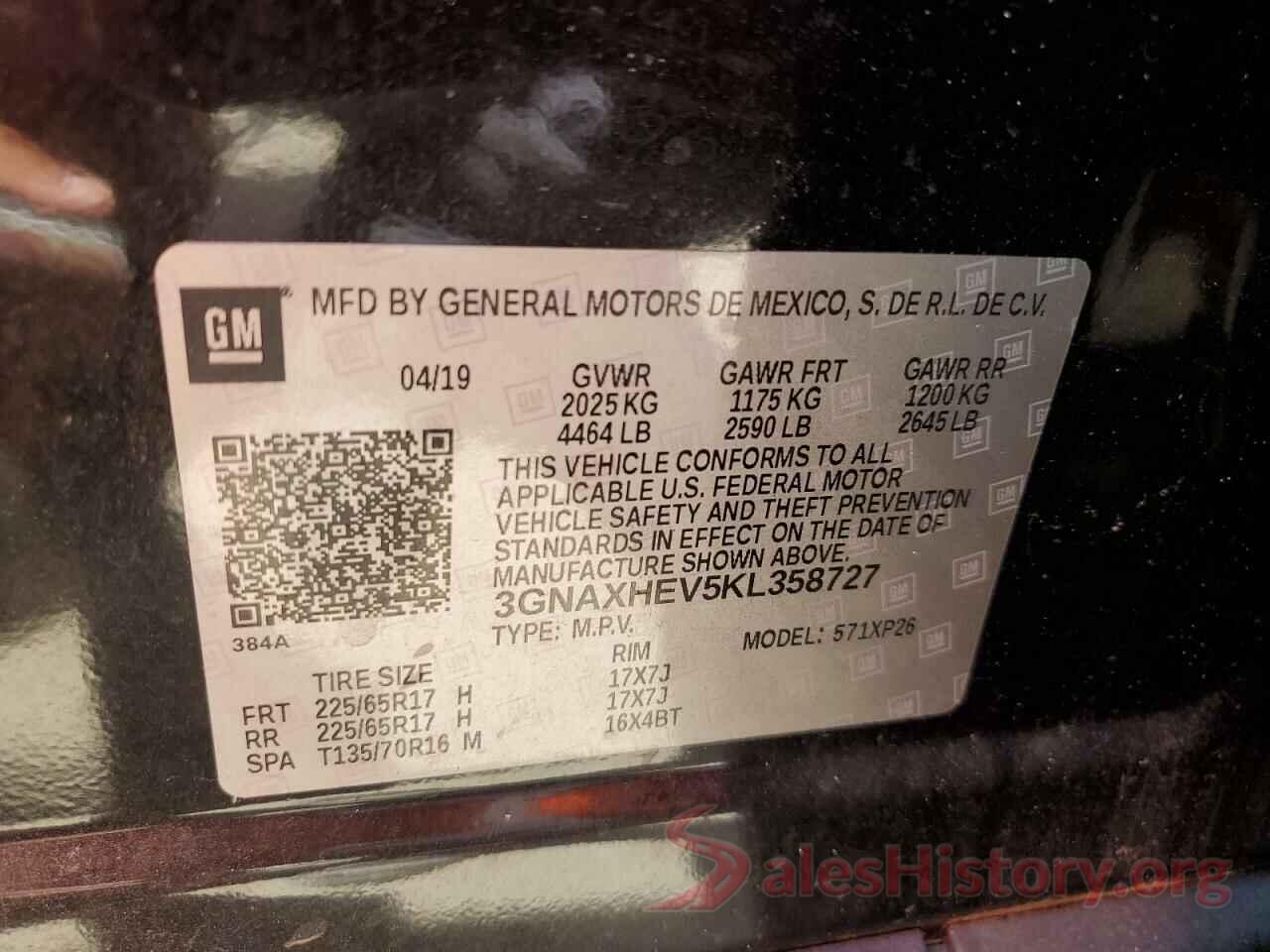 3GNAXHEV5KL358727 2019 CHEVROLET EQUINOX