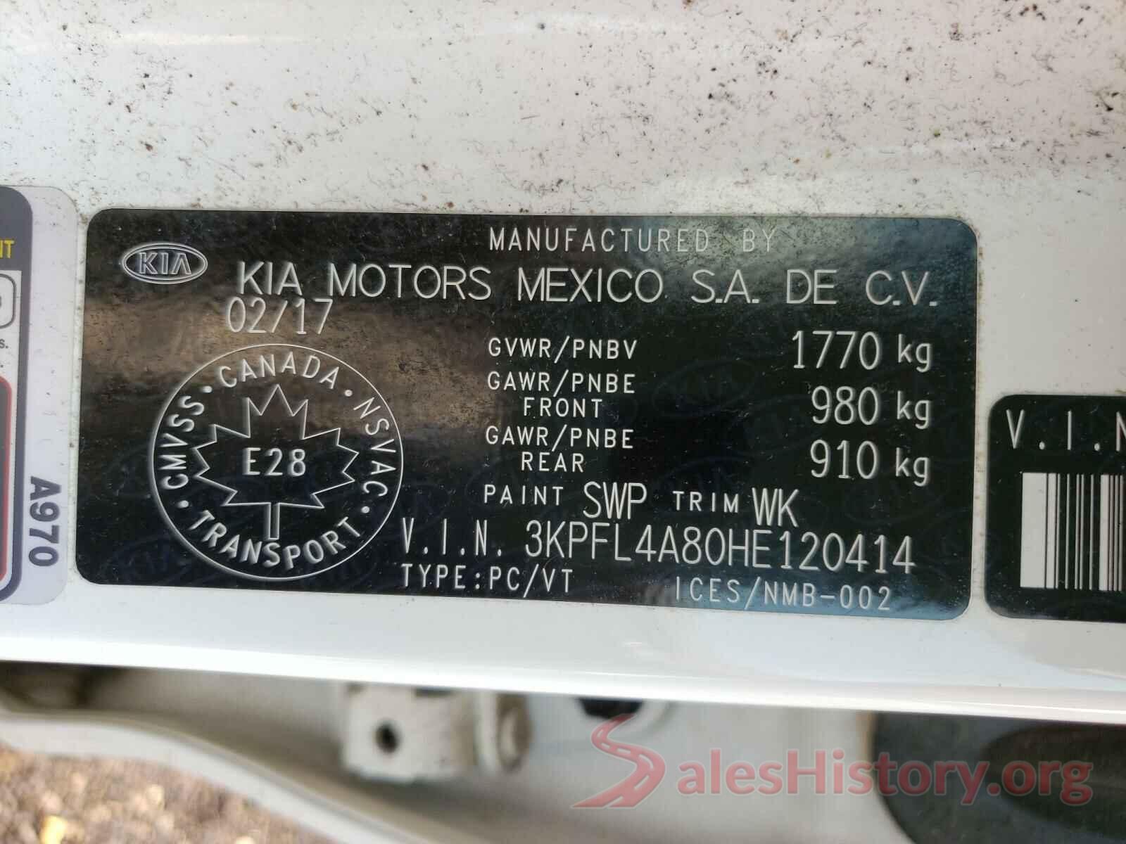 3KPFL4A80HE120414 2017 KIA FORTE