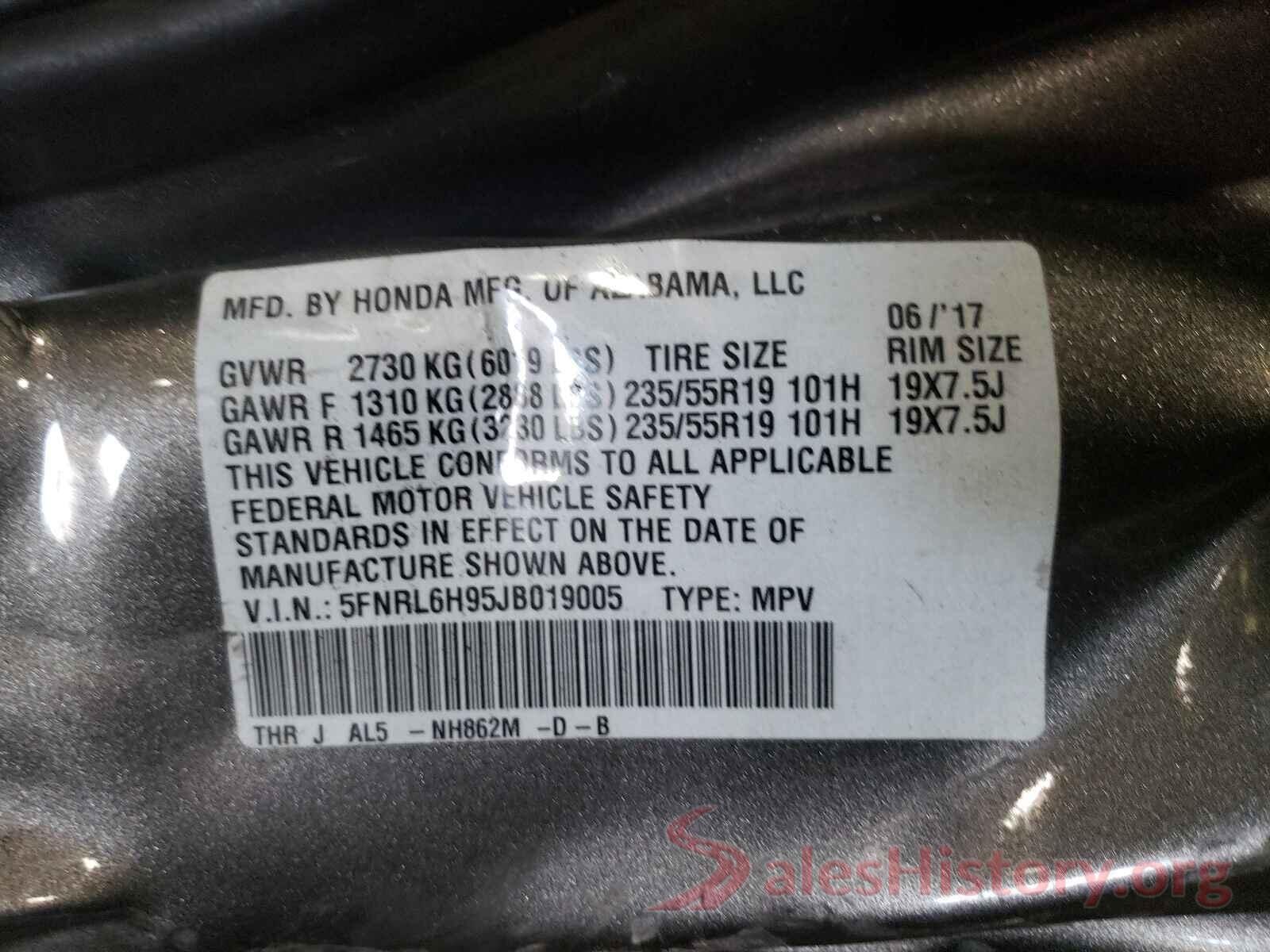 5FNRL6H95JB019005 2018 HONDA ODYSSEY