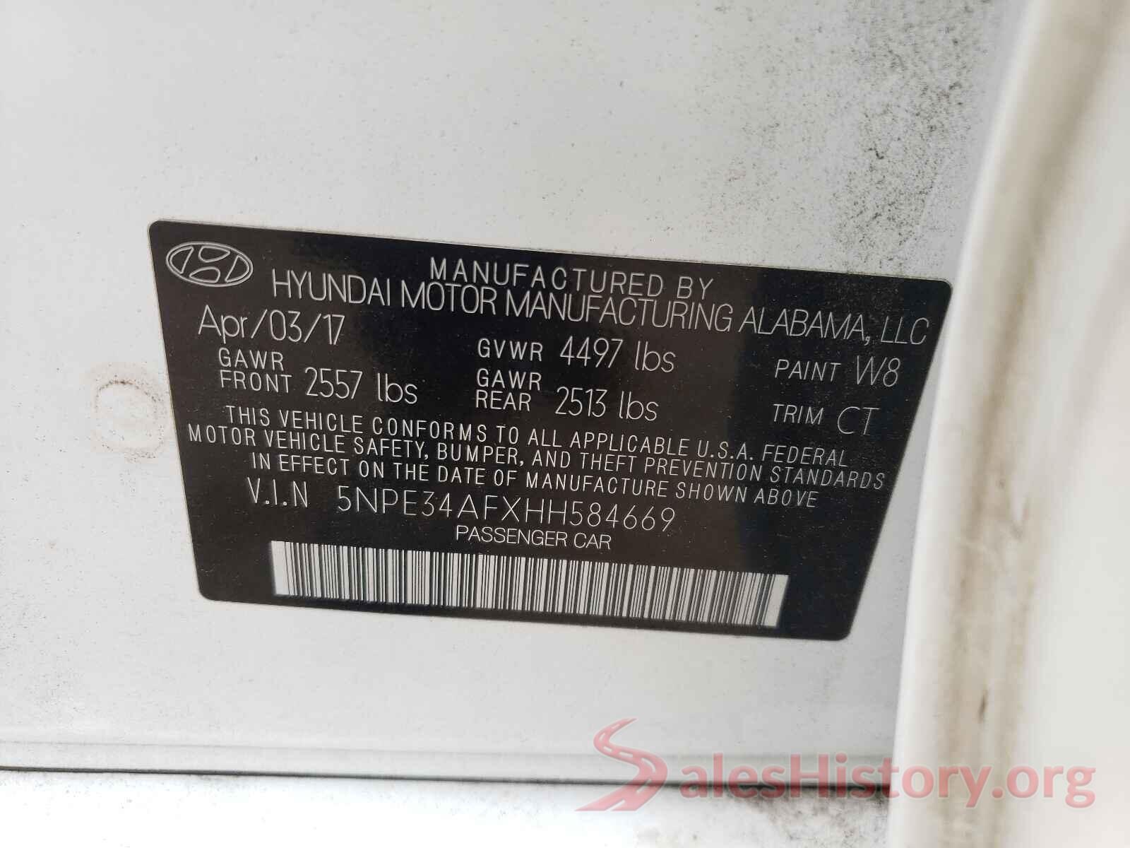 5NPE34AFXHH584669 2017 HYUNDAI SONATA