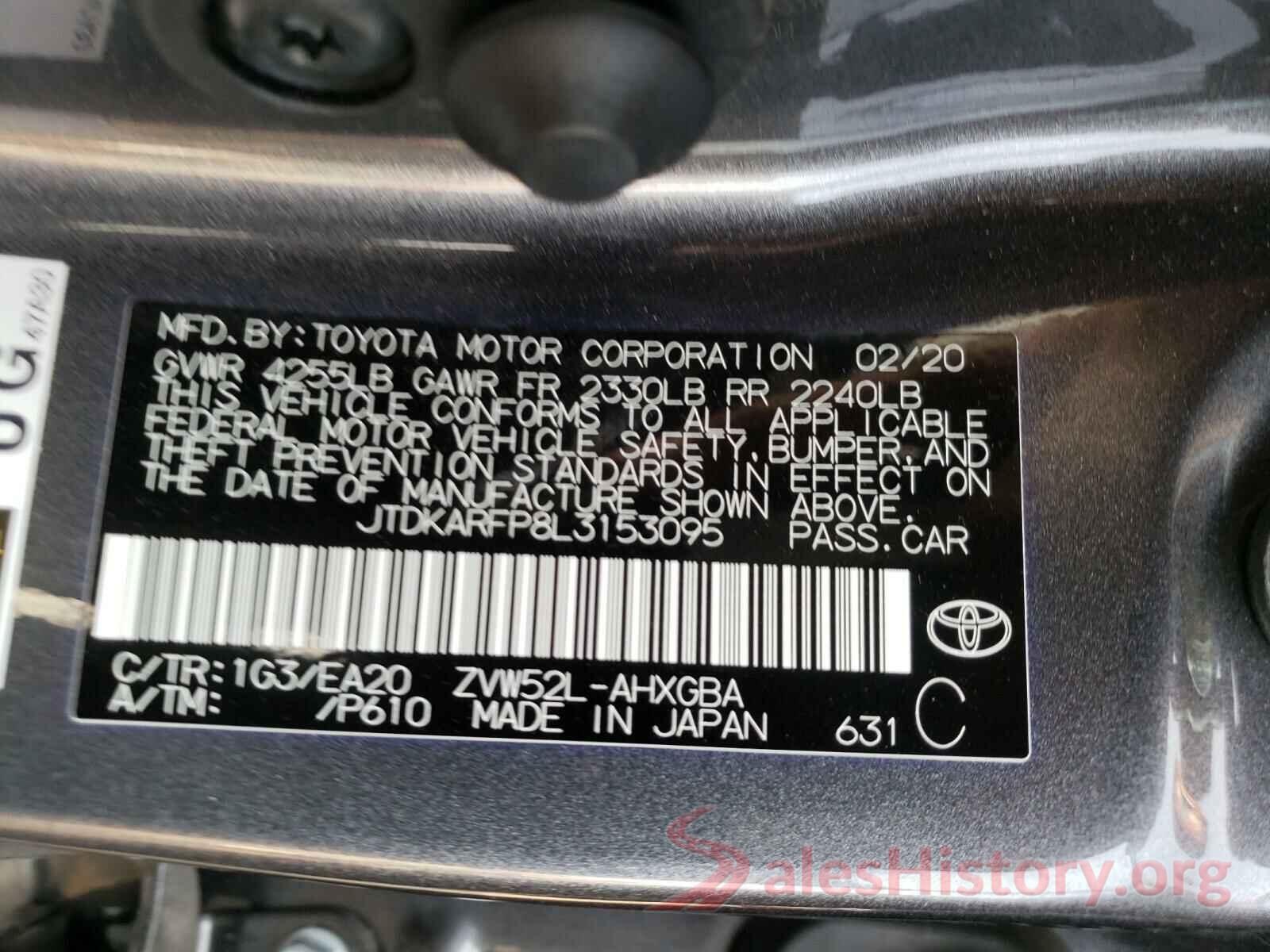 JTDKARFP8L3153095 2020 TOYOTA PRIUS