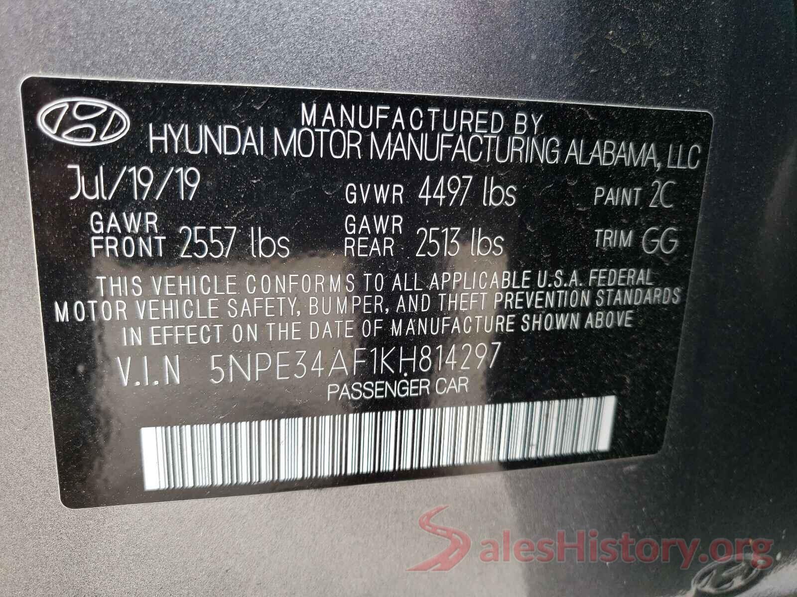 5NPE34AF1KH814297 2019 HYUNDAI SONATA