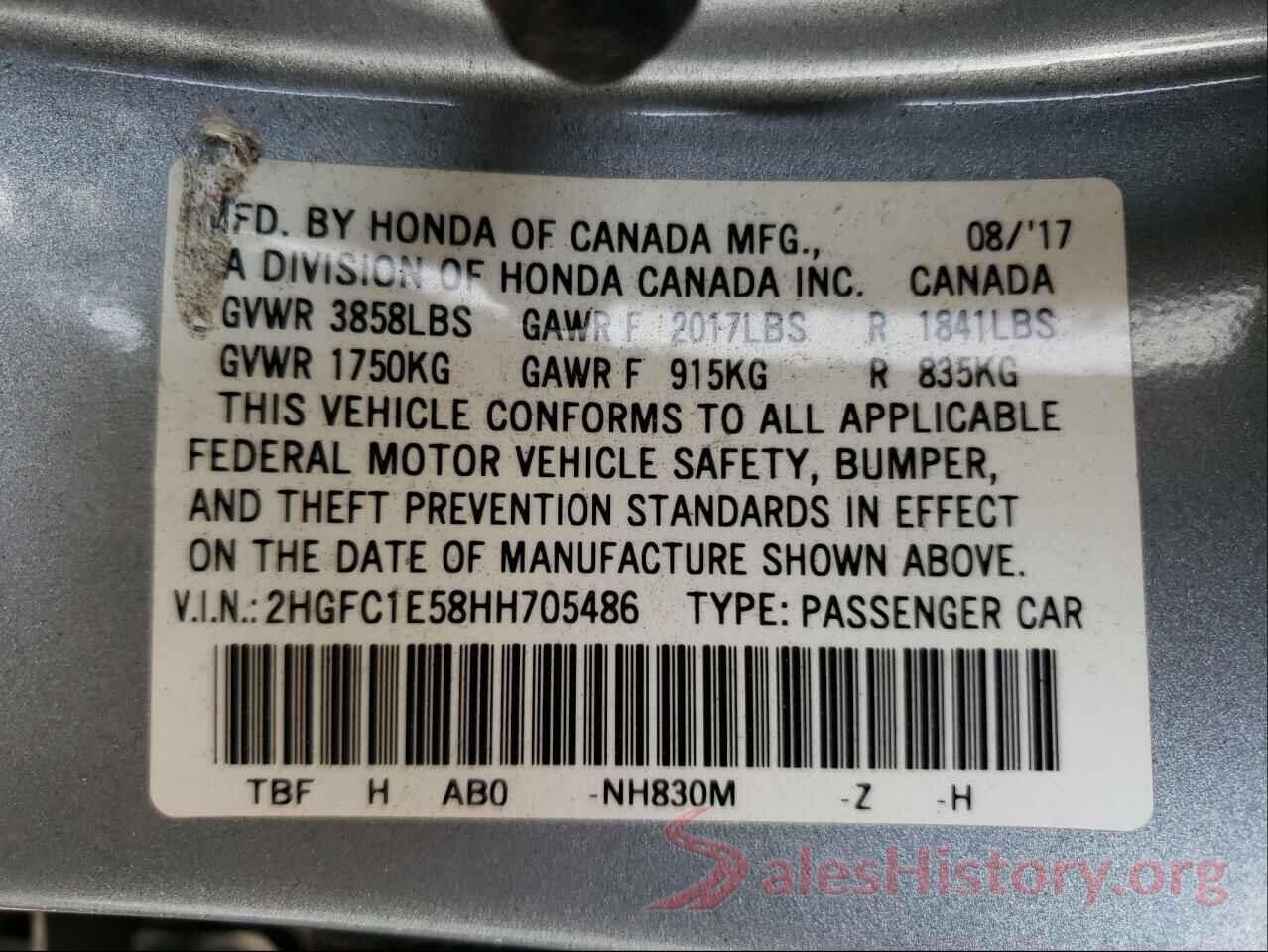 2HGFC1E58HH705486 2017 HONDA CIVIC