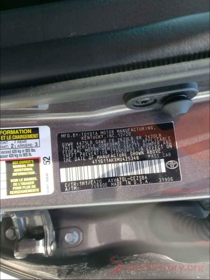 4T1G11AKXMU425348 2021 TOYOTA CAMRY