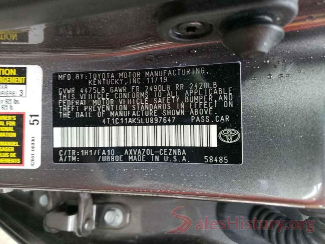 4T1C11AK5LU897647 2020 TOYOTA CAMRY