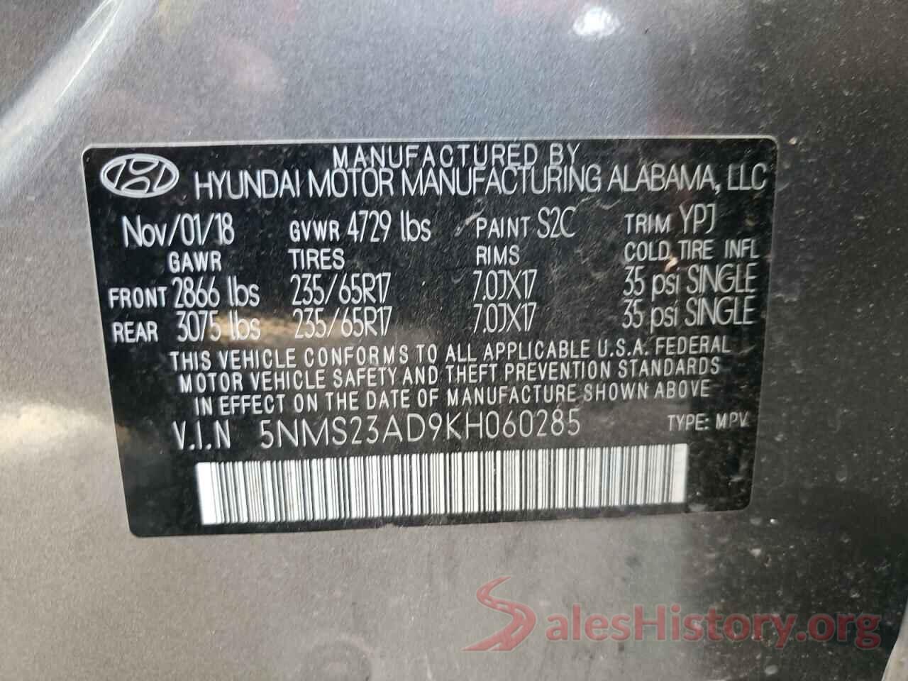 5NMS23AD9KH060285 2019 HYUNDAI SANTA FE