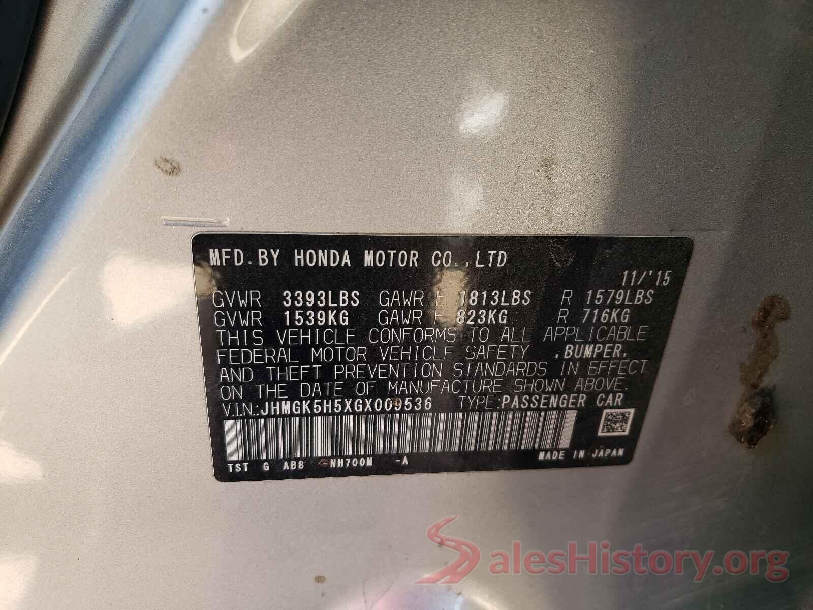 JHMGK5H5XGX009536 2016 HONDA FIT