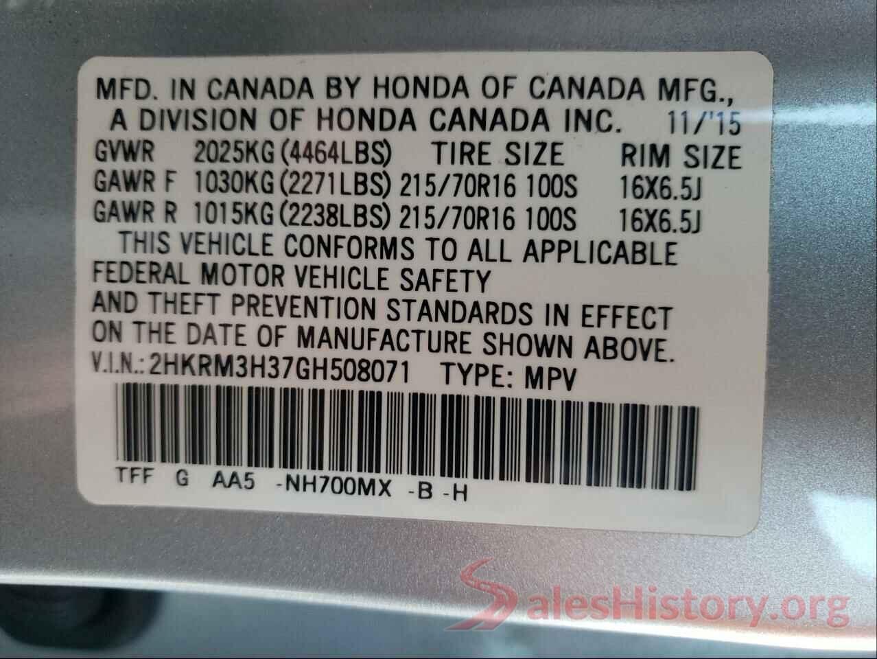 2HKRM3H37GH508071 2016 HONDA CRV