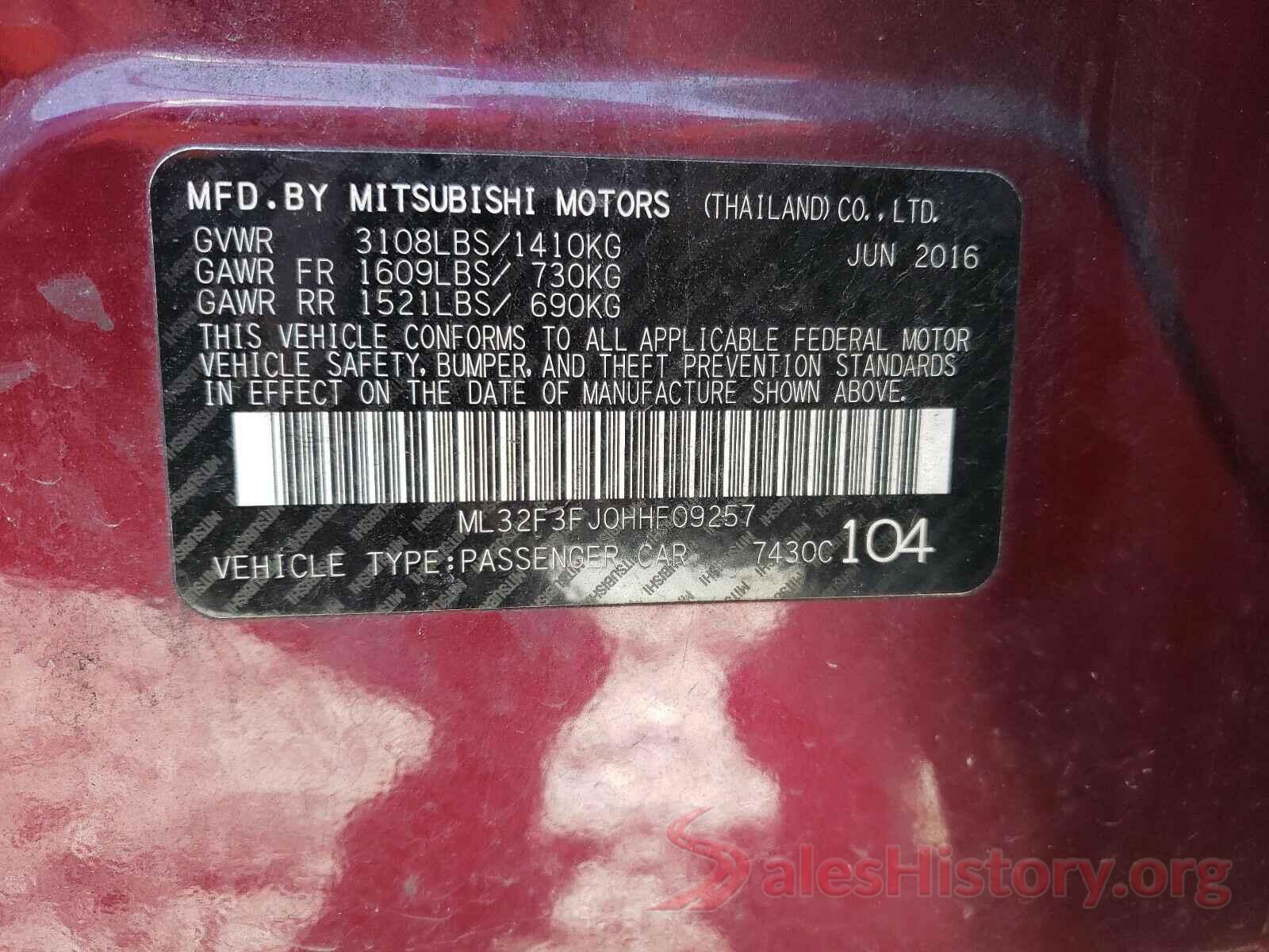 ML32F3FJ0HHF09257 2017 MITSUBISHI MIRAGE