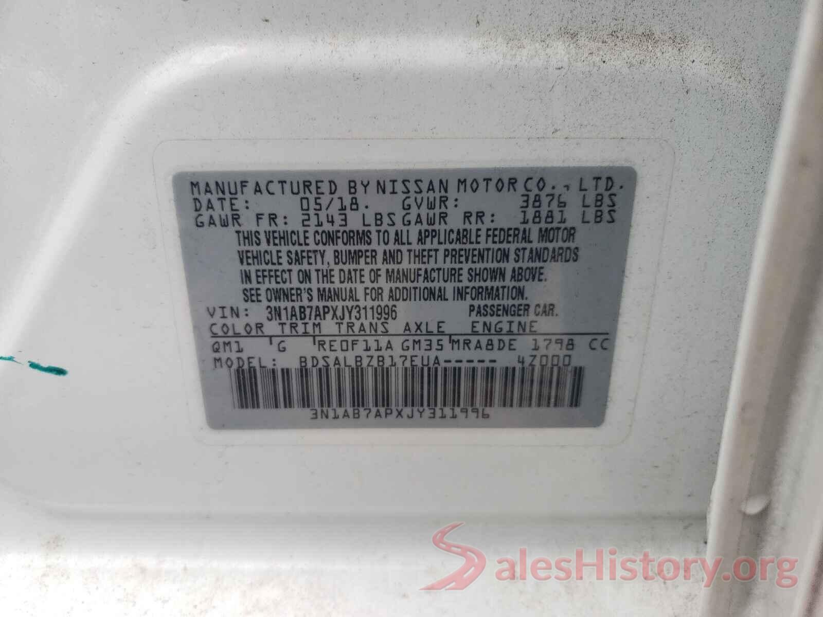 3N1AB7APXJY311996 2018 NISSAN SENTRA