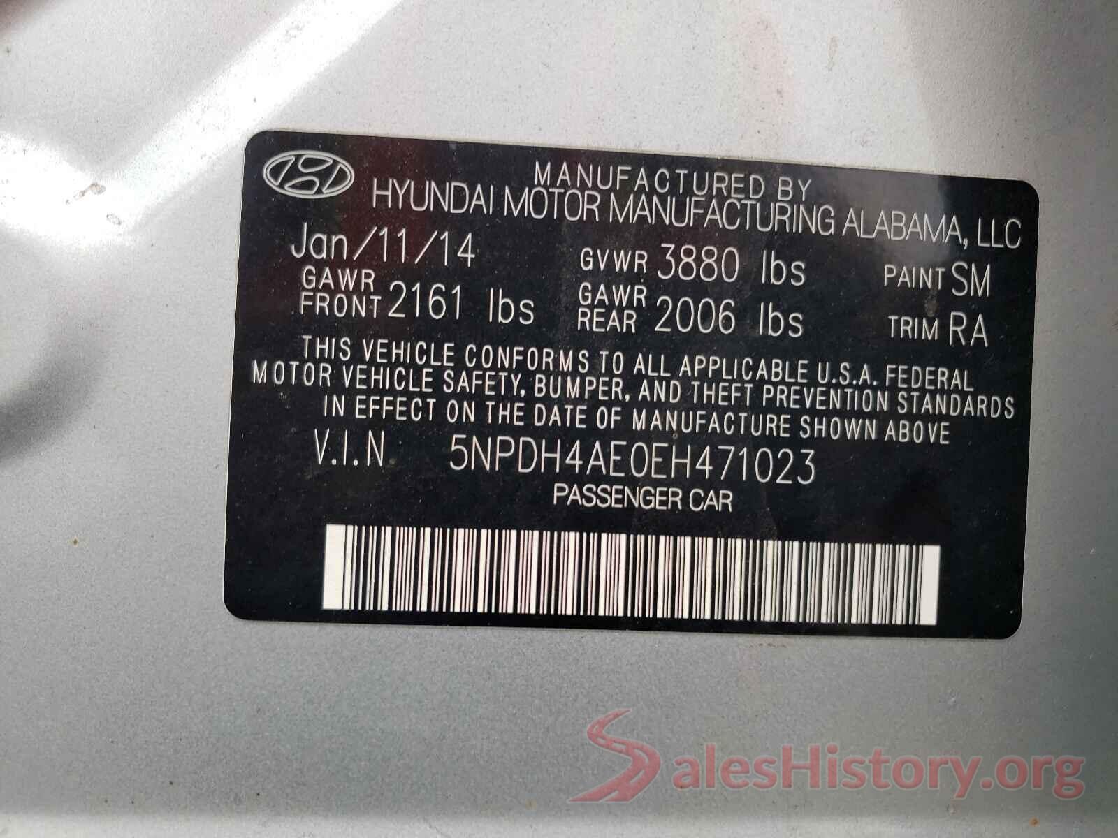 5NPDH4AE0EH471023 2014 HYUNDAI ELANTRA