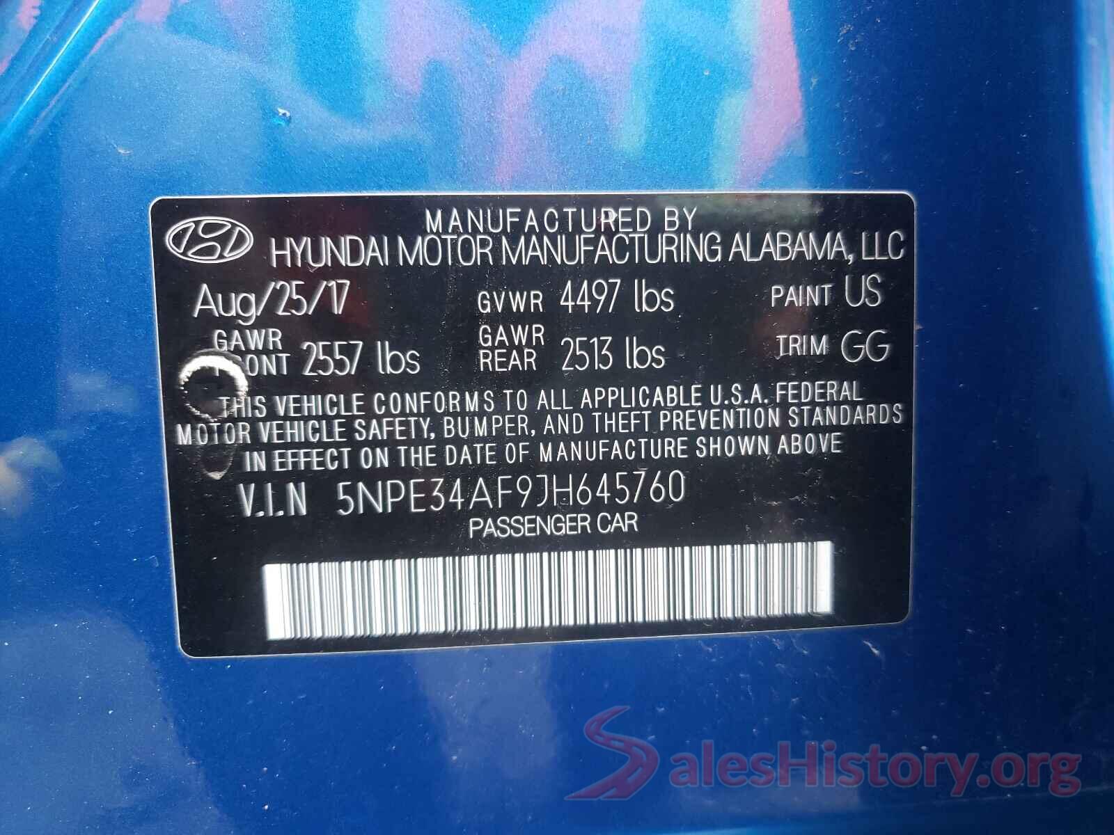 5NPE34AF9JH645760 2018 HYUNDAI SONATA