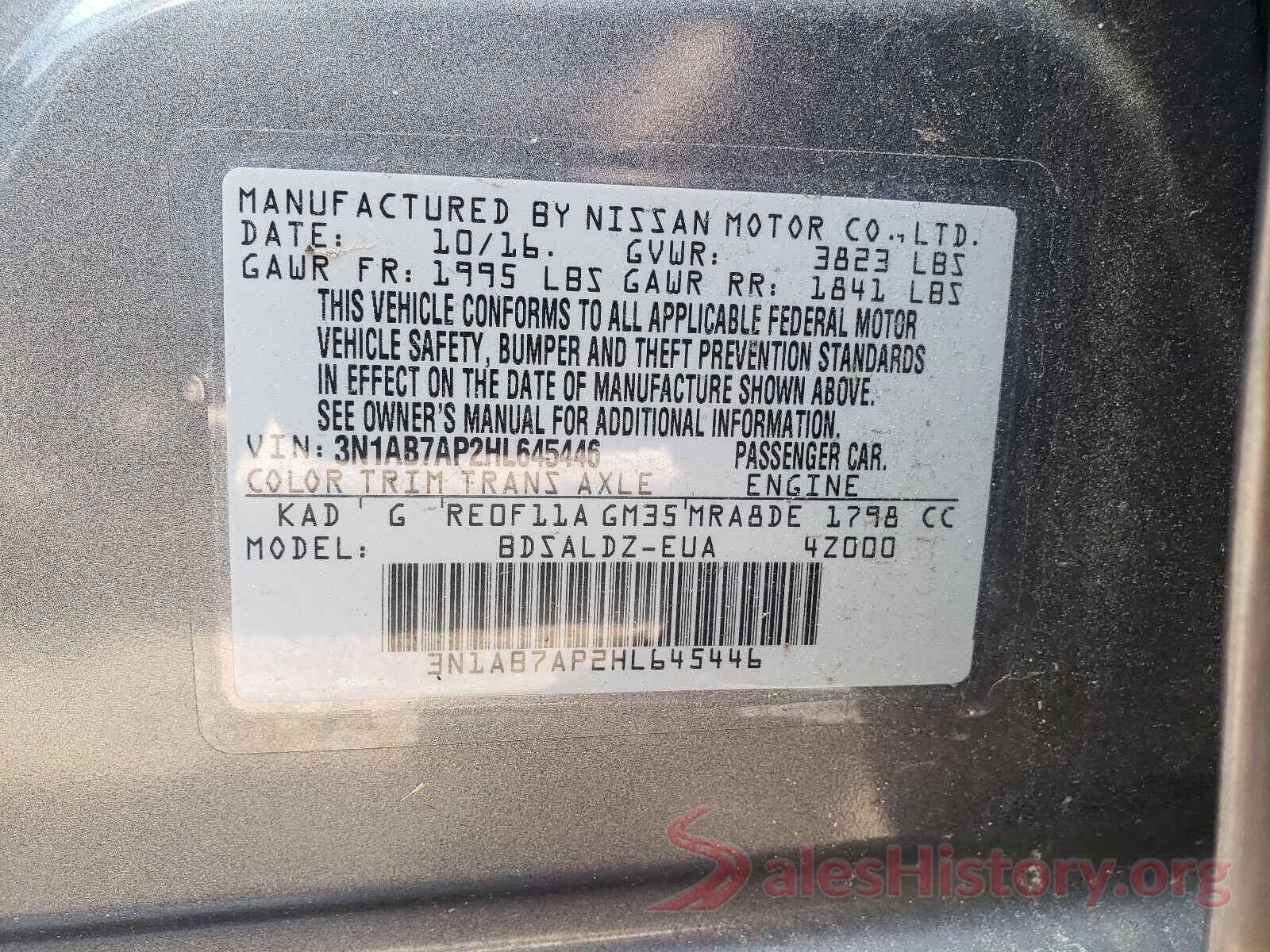 3N1AB7AP2HL645446 2017 NISSAN SENTRA