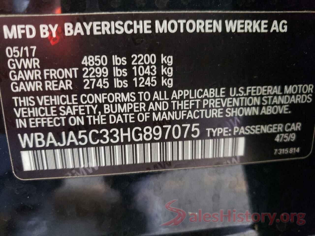 WBAJA5C33HG897075 2017 BMW 5 SERIES