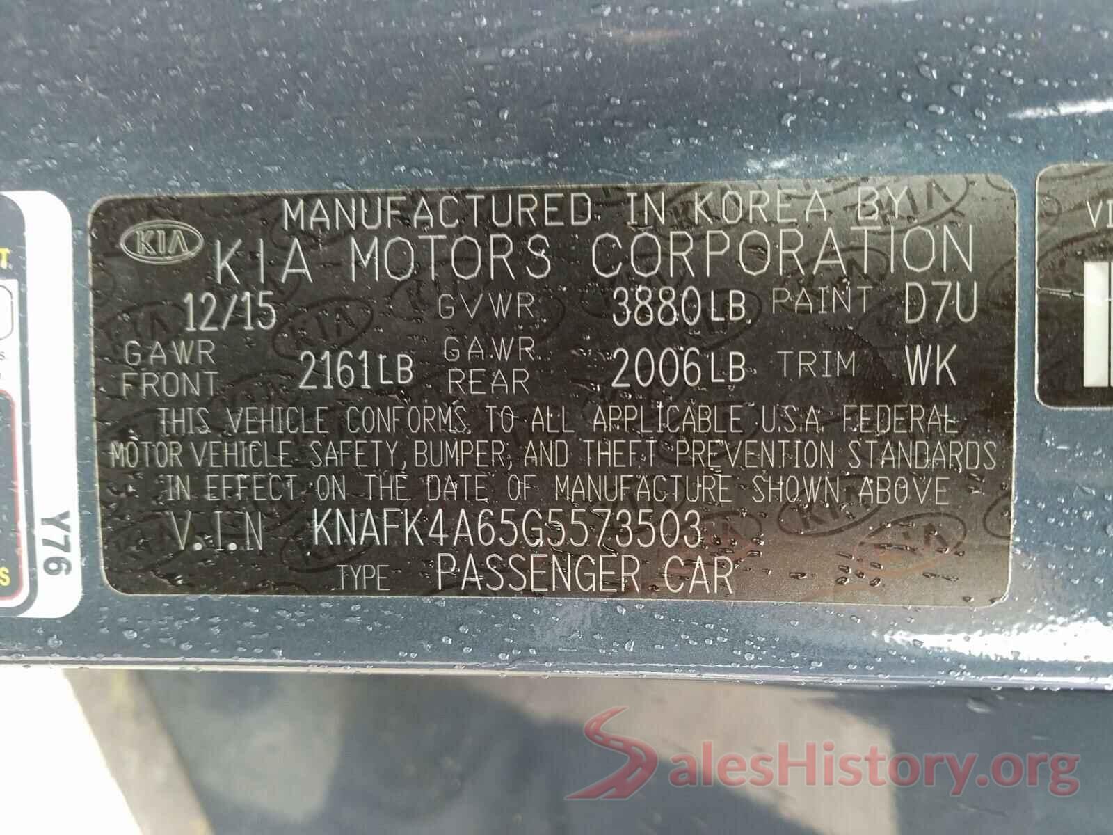 KNAFK4A65G5573503 2016 KIA FORTE