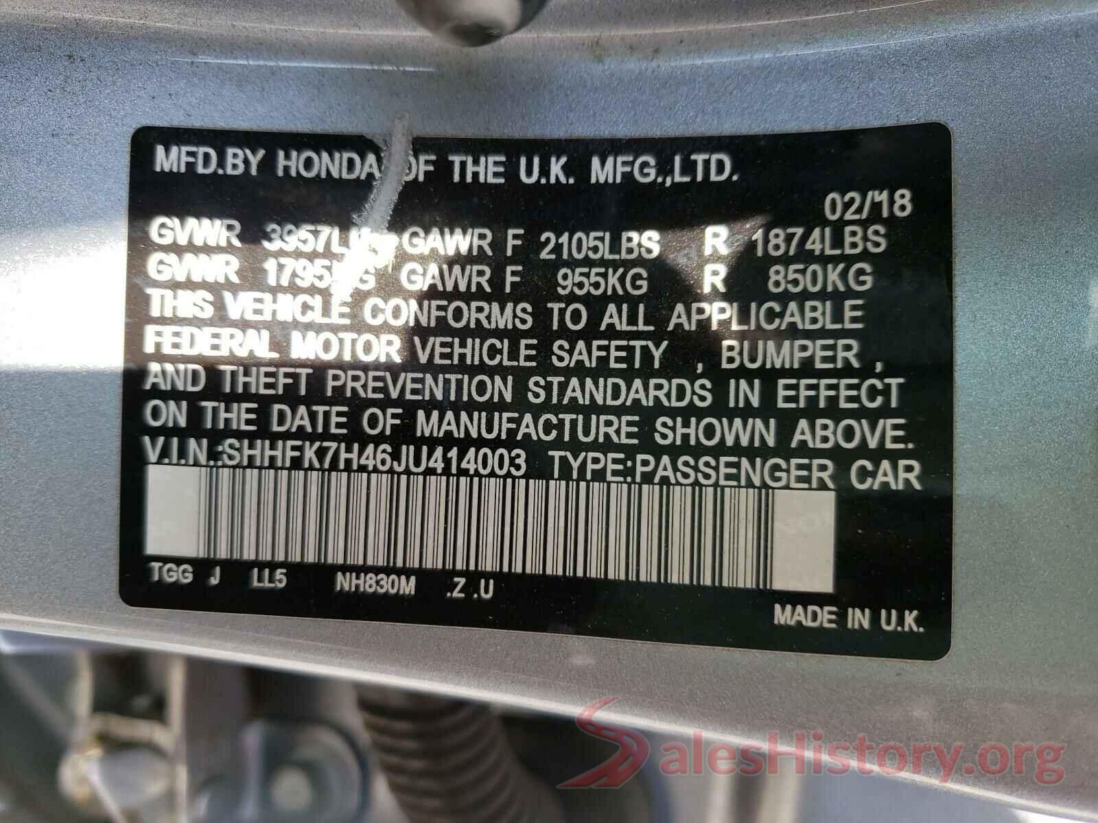 SHHFK7H46JU414003 2018 HONDA CIVIC