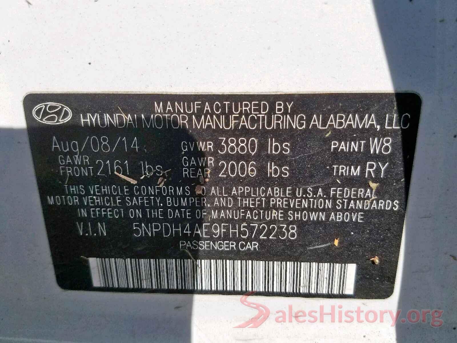 5NPDH4AE9FH572238 2015 HYUNDAI ELANTRA