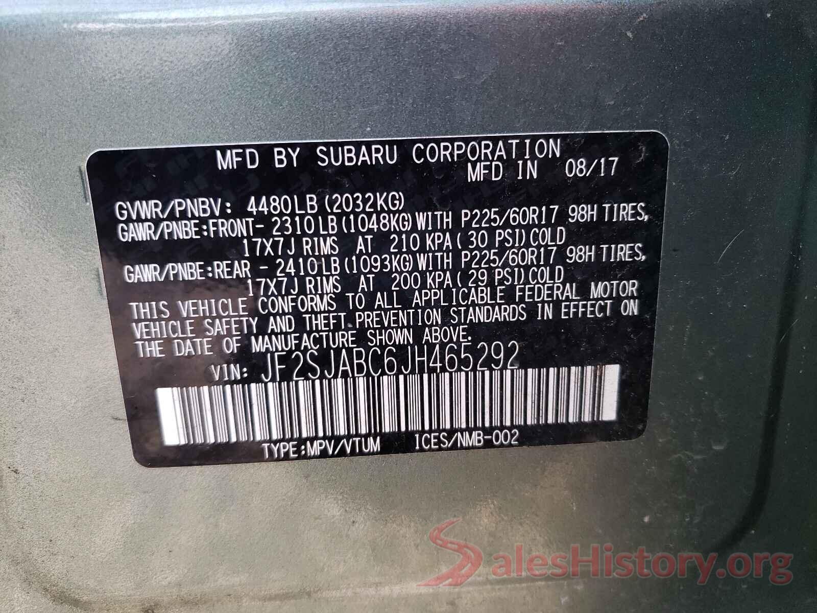 JF2SJABC6JH465292 2018 SUBARU FORESTER