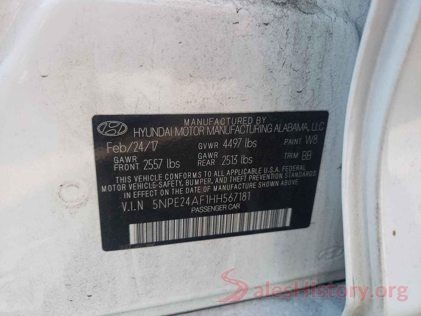 5NPE24AF1HH567181 2017 HYUNDAI SONATA