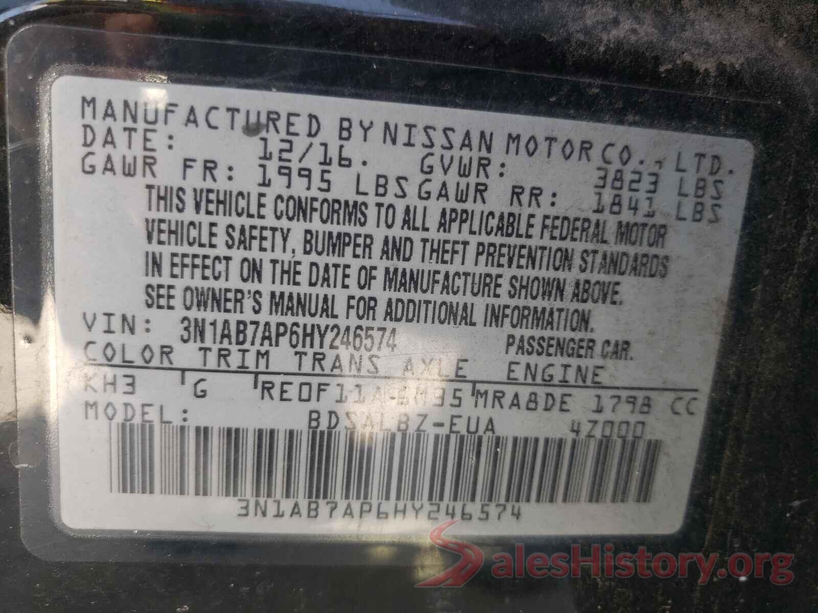 3N1AB7AP6HY246574 2017 NISSAN SENTRA