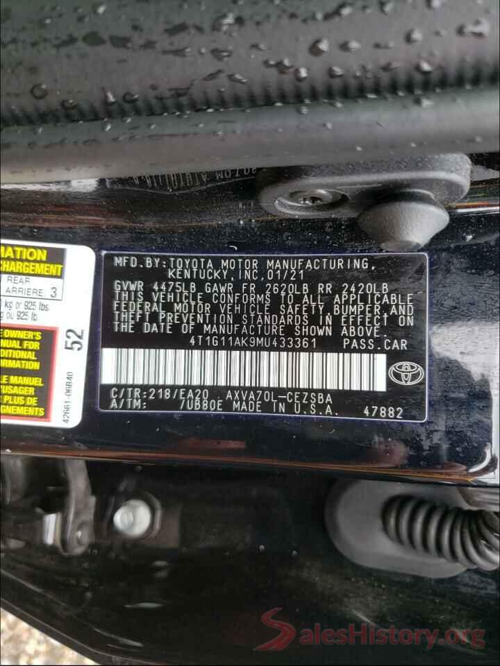 4T1G11AK9MU433361 2021 TOYOTA CAMRY