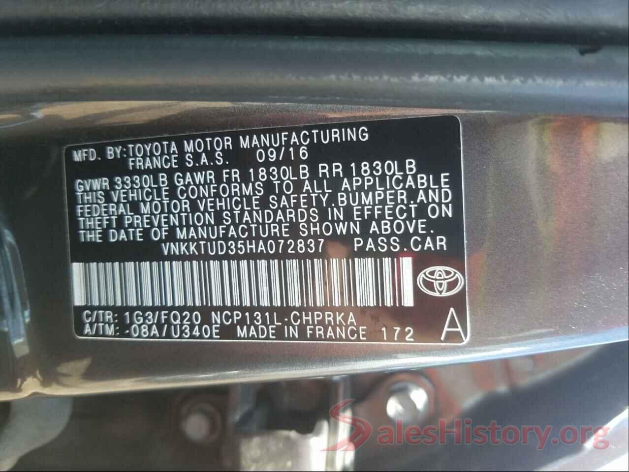 VNKKTUD35HA072837 2017 TOYOTA YARIS