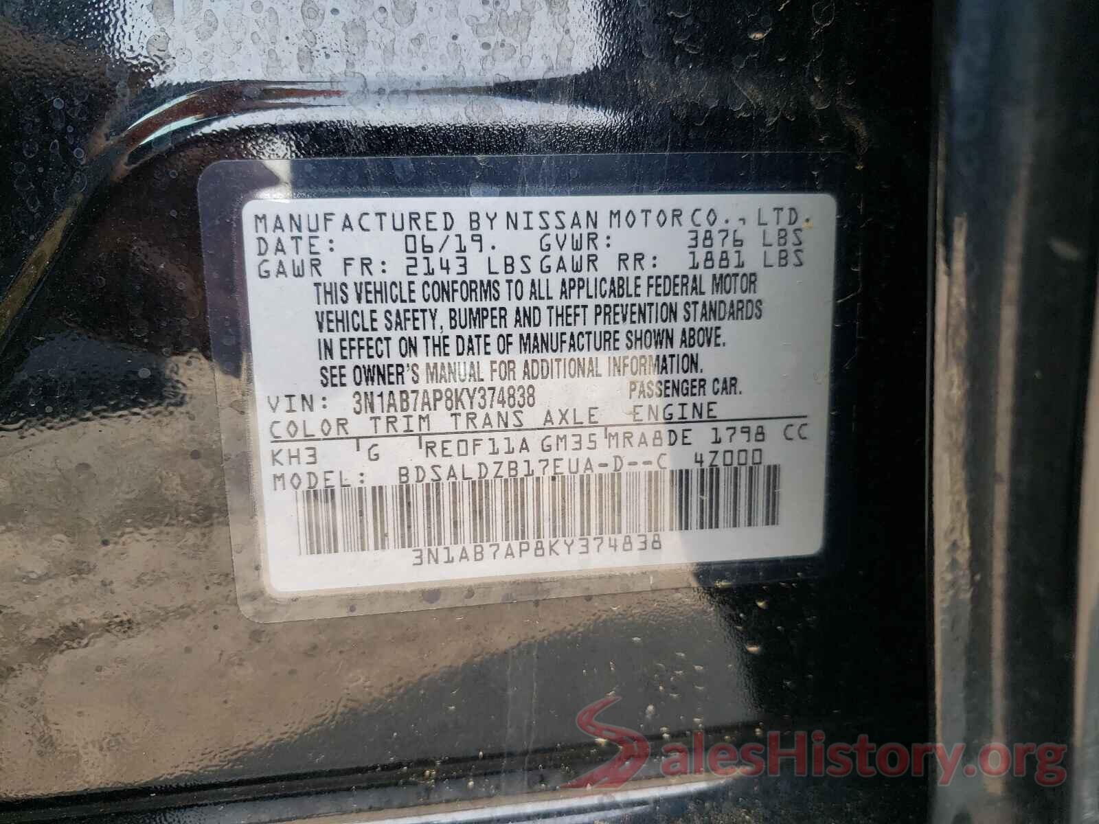 3N1AB7AP8KY374838 2019 NISSAN SENTRA