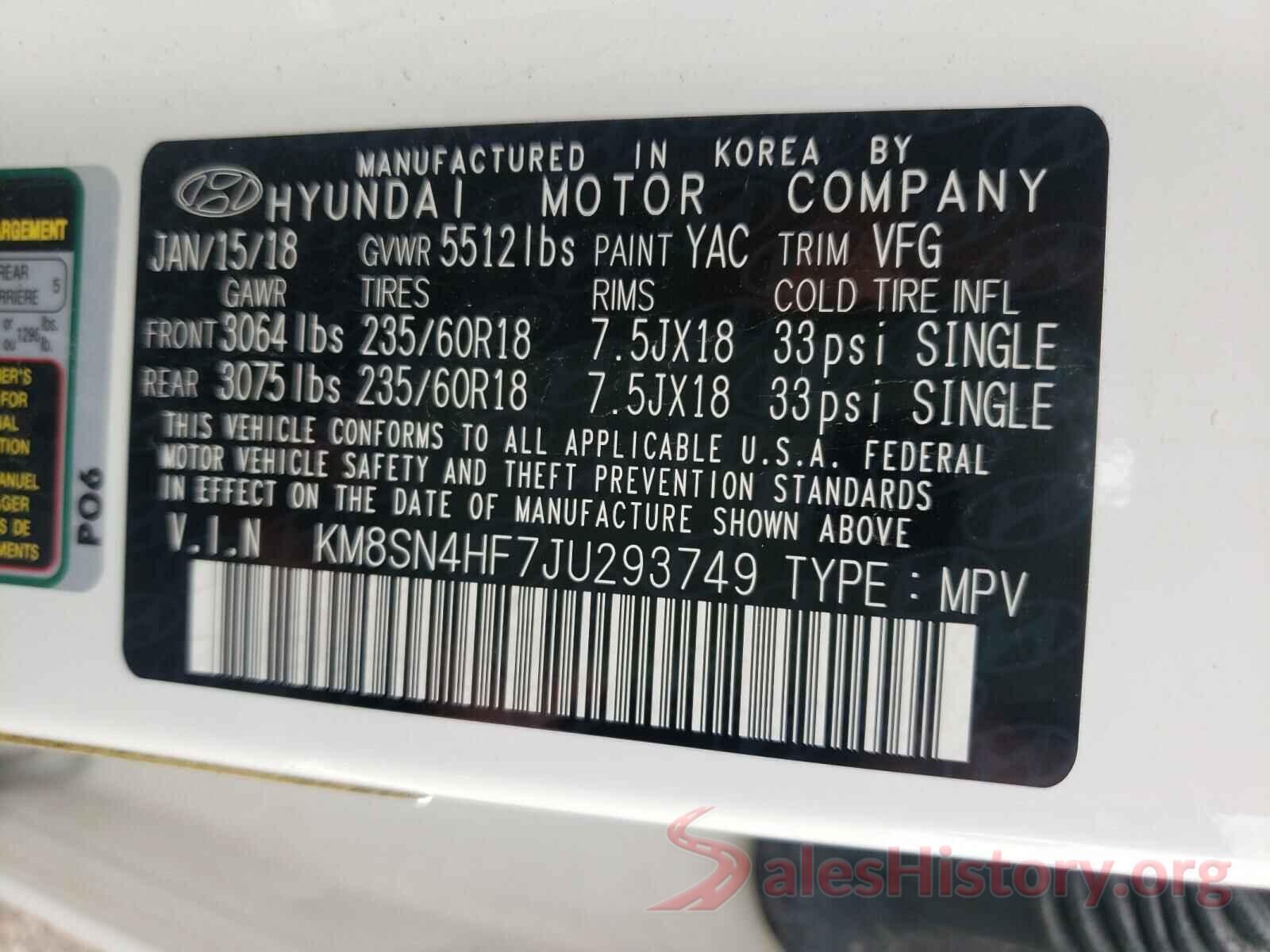 KM8SN4HF7JU293749 2018 HYUNDAI SANTA FE