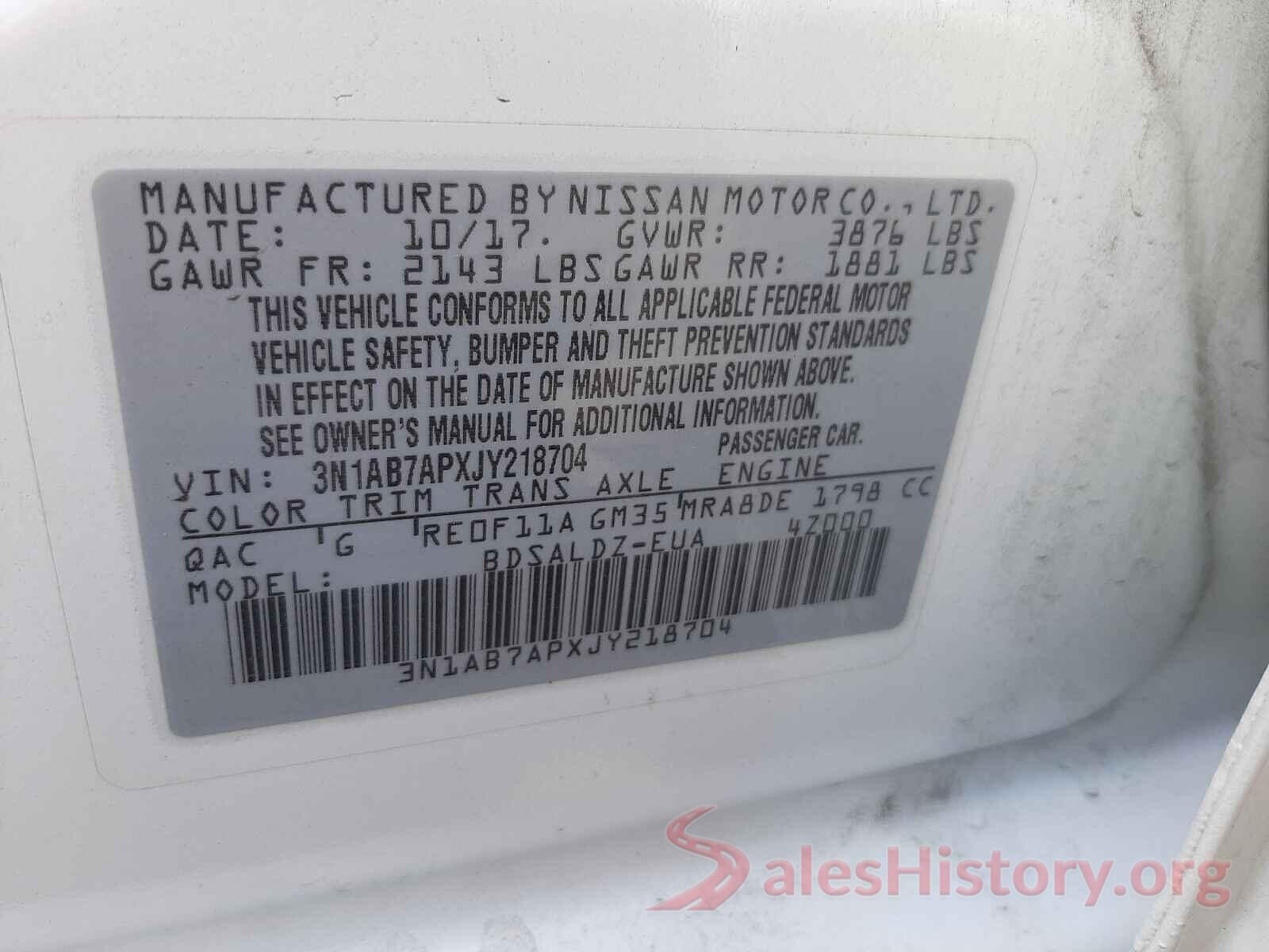 3N1AB7APXJY218704 2018 NISSAN SENTRA