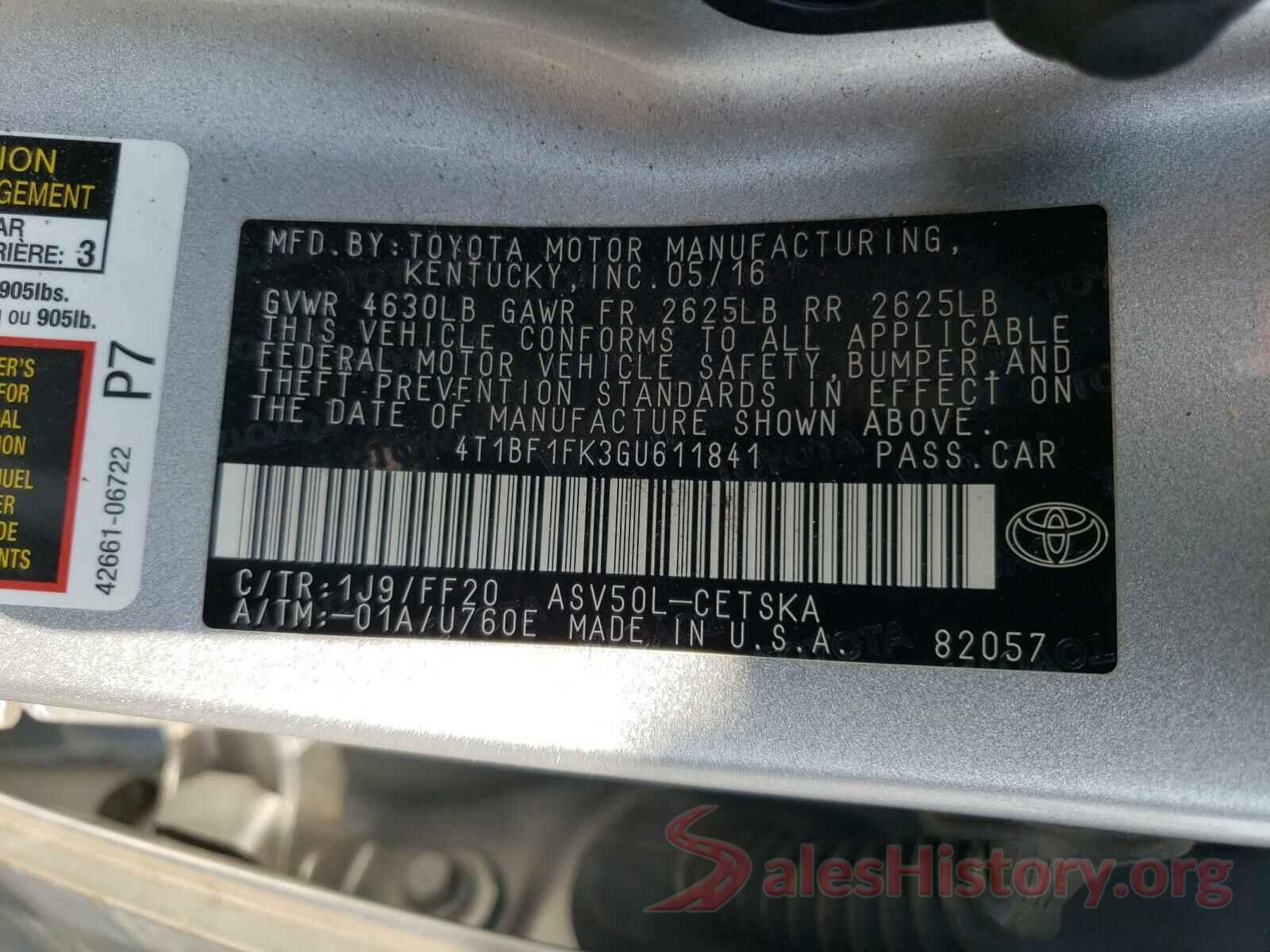 4T1BF1FK3GU611841 2016 TOYOTA CAMRY