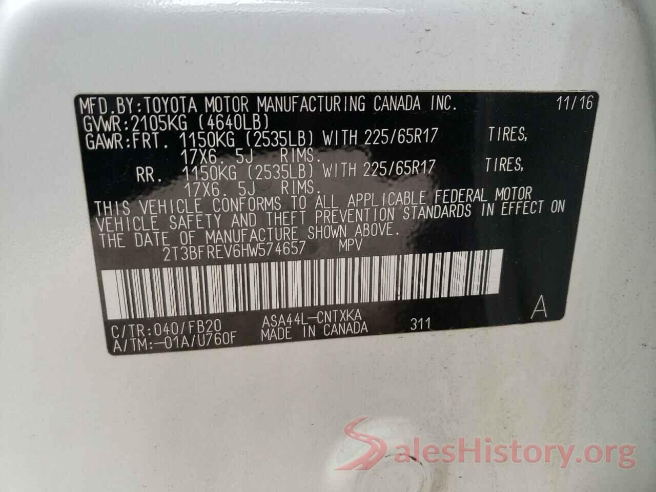 2T3BFREV6HW574657 2017 TOYOTA RAV4