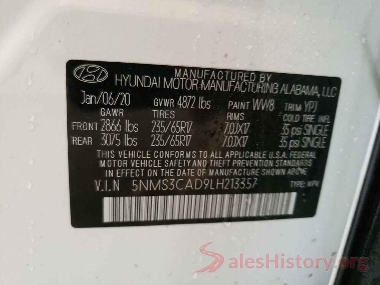 5NMS3CAD9LH213357 2020 HYUNDAI SANTA FE