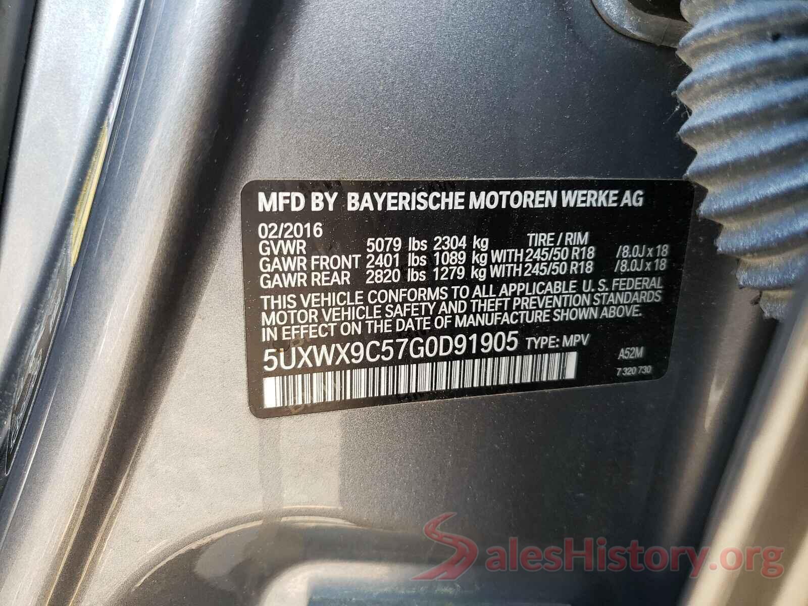 5UXWX9C57G0D91905 2016 BMW X3