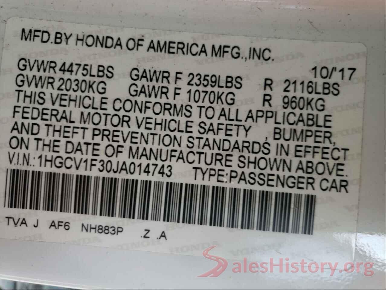 1HGCV1F30JA014743 2018 HONDA ACCORD