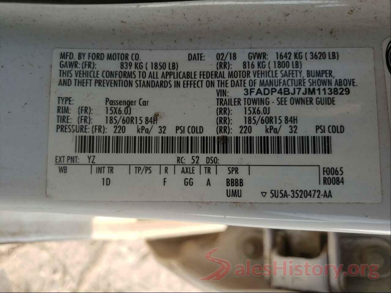 3FADP4BJ7JM113829 2018 FORD FIESTA