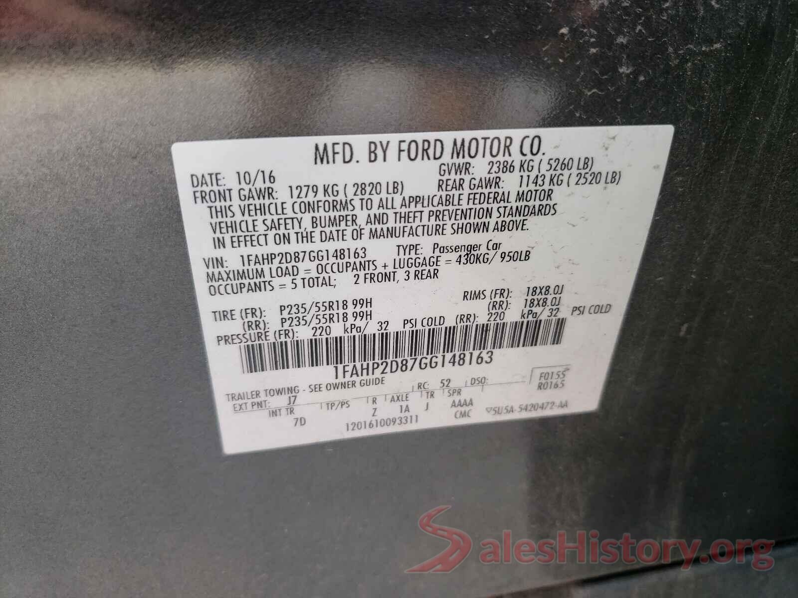 1FAHP2D87GG148163 2016 FORD TAURUS