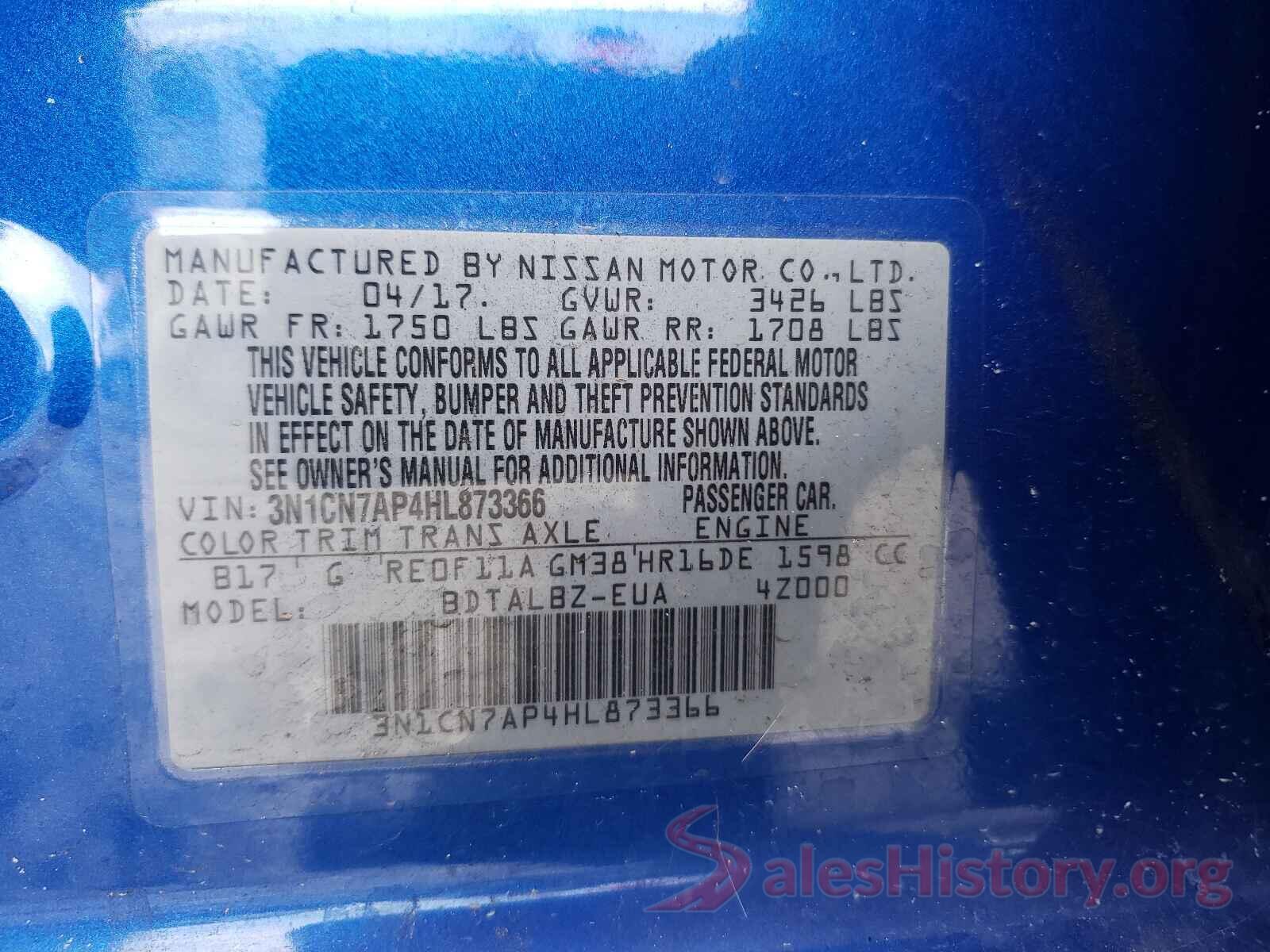 3N1CN7AP4HL873366 2017 NISSAN VERSA