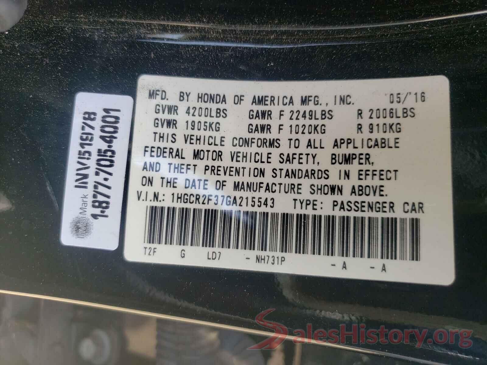 1HGCR2F37GA215543 2016 HONDA ACCORD