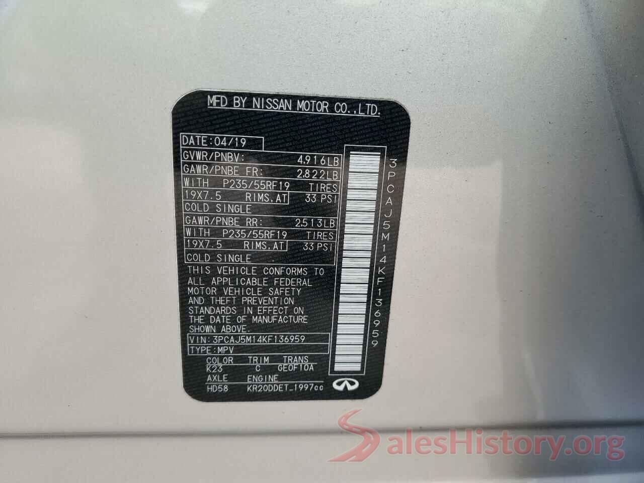 3PCAJ5M14KF136959 2019 INFINITI QX50