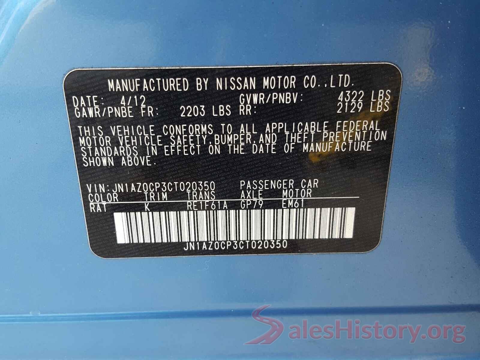 JN1AZ0CP3CT020350 2012 NISSAN LEAF