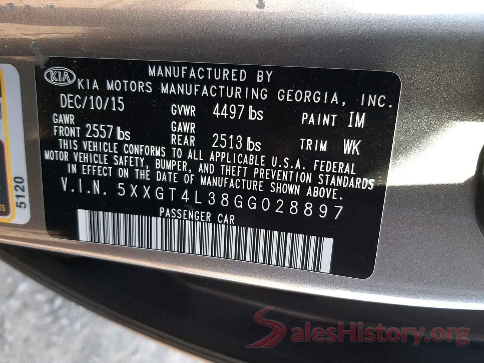 5XXGT4L38GG028897 2016 KIA OPTIMA