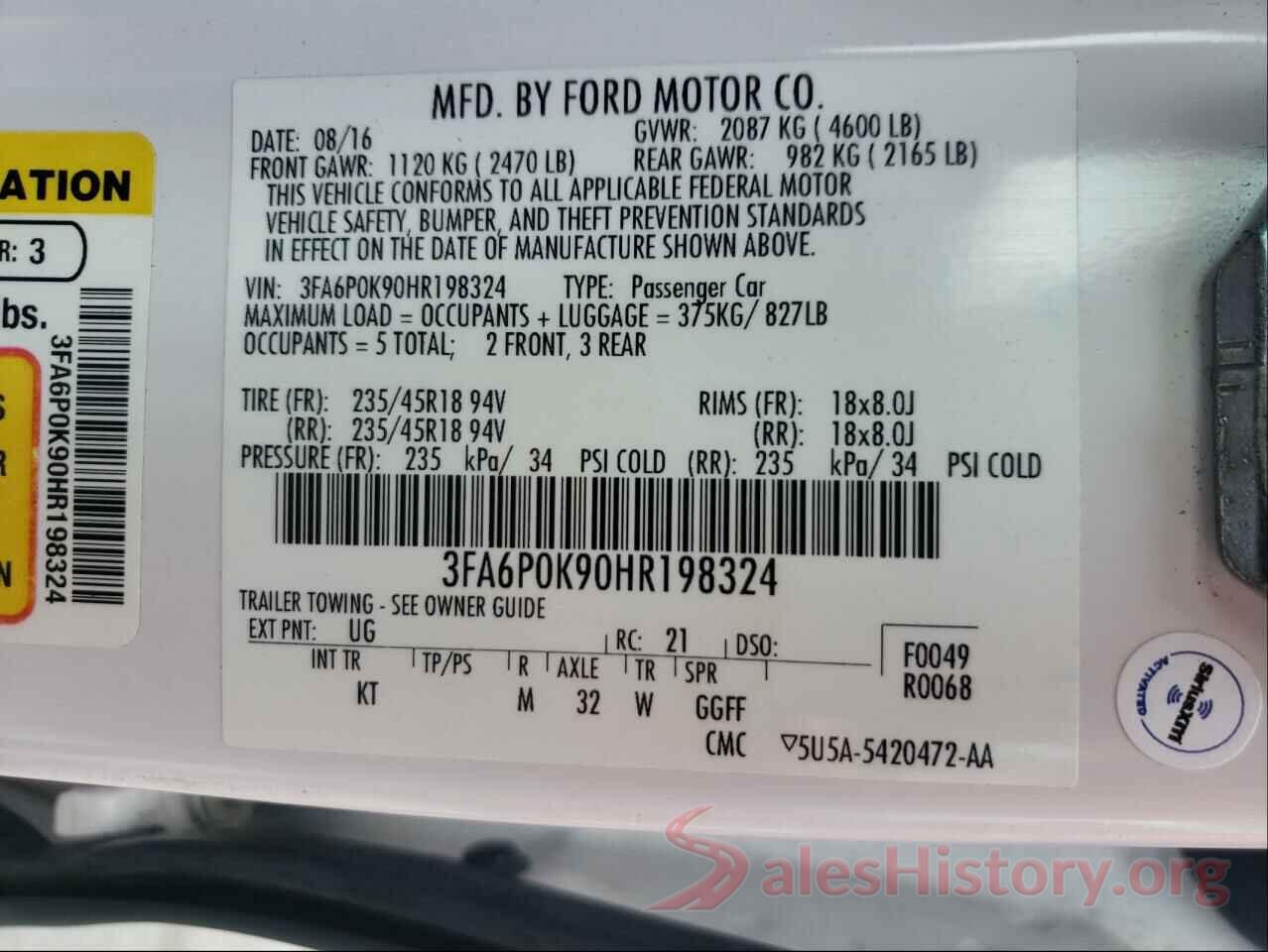 3FA6P0K90HR198324 2017 FORD FUSION