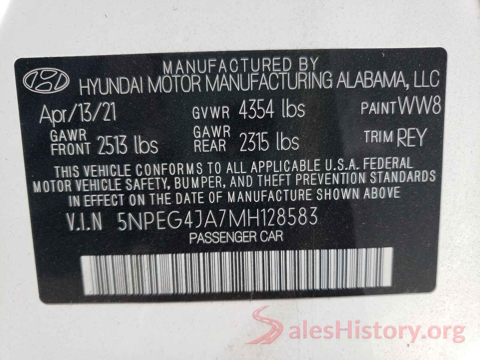 5NPEG4JA7MH128583 2021 HYUNDAI SONATA